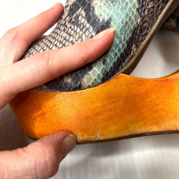 Jeffrey Campbell Rockferry Boots Size 7 Blue Snakeskin Brown Platform Knee High - Picture 14 of 17